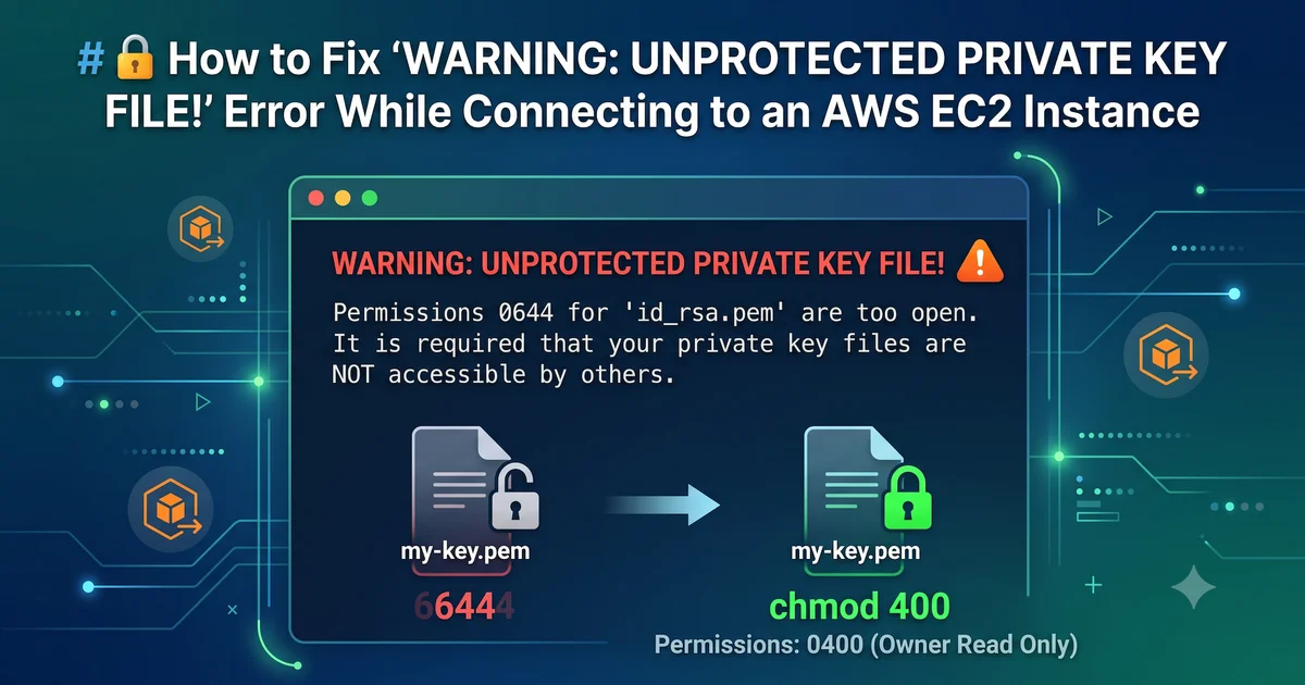 How to Fix "WARNING: UNPROTECTED PRIVATE KEY FILE!" Error While Connecting to an AWS EC2 Instance cover image